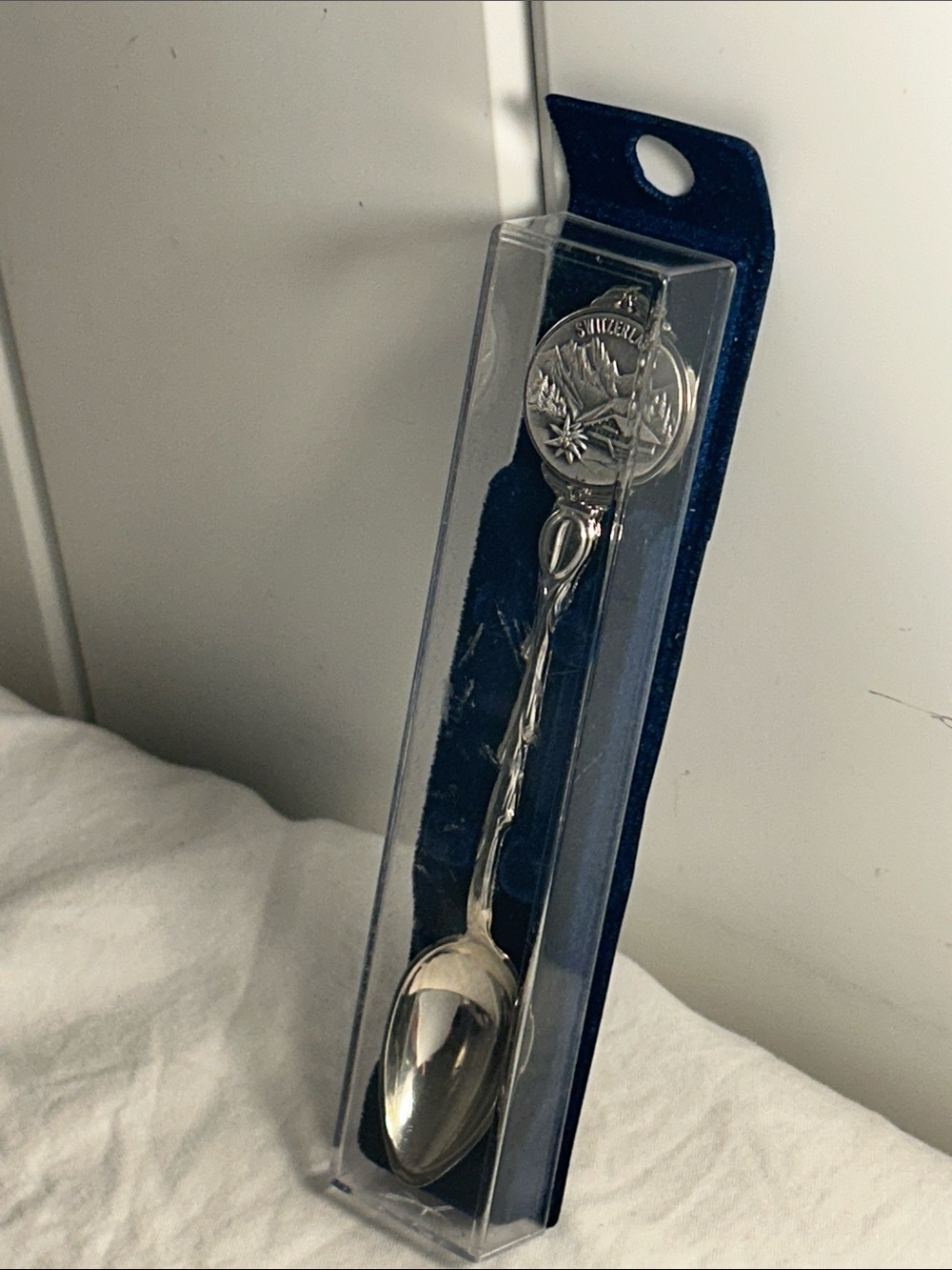 Vintage Switzerland Souvenir Spoon Collectible Silver Tone Edelweiss Chalet 5”